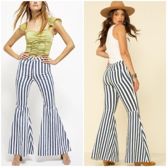 Free People Pants - FREE PEOPLE NAVY STRIPED JUST FLOAT ON FLARES 26